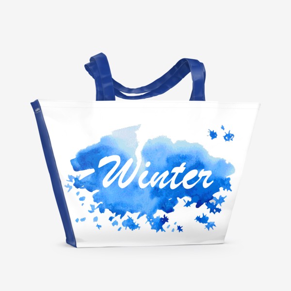 Пляжная сумка «Надпись Зима на английском языке синяя акварель»
