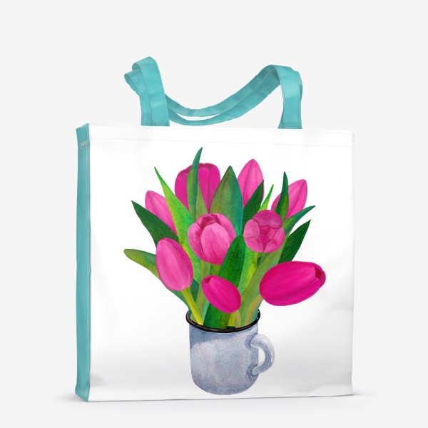 Сумка-шоппер «Розовые тюльпаны в металической кружке»