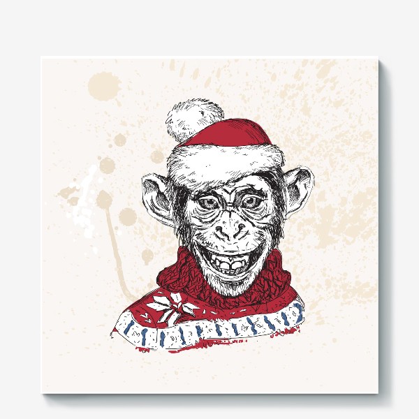 Холст «Новогодняя обезьяна в свитере»