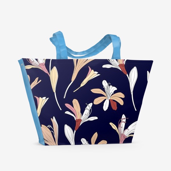 Пляжная сумка «цветы на тёмном фоне»