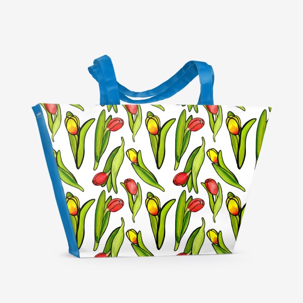 Пляжная сумка «Паттерн разноцветныя яркие тюльпаны»