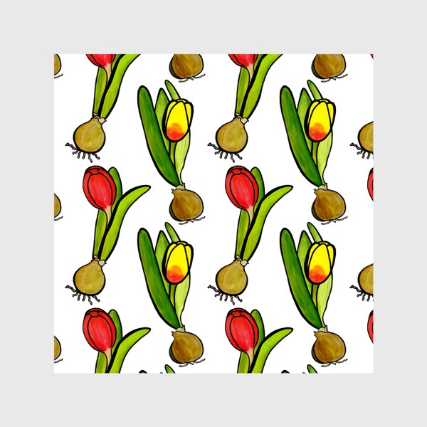 Шторы «Паттерн яркие тюльпаны с луковицами»