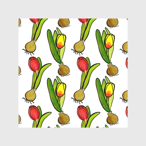 Скатерть «Паттерн яркие тюльпаны с луковицами»