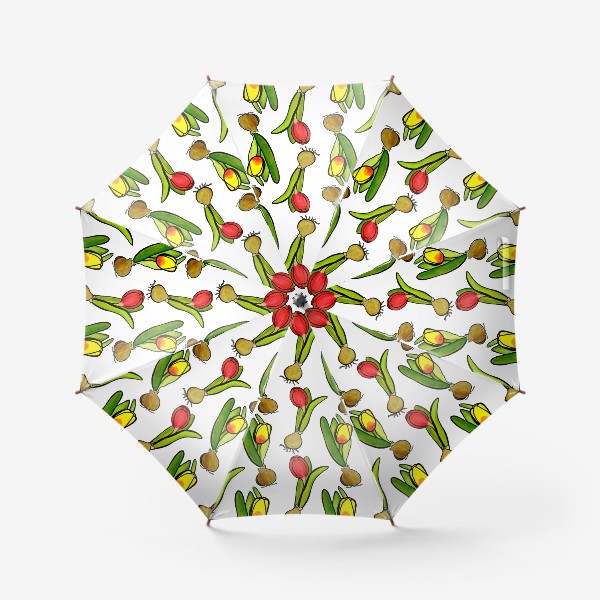 Зонт «Паттерн яркие тюльпаны с луковицами»