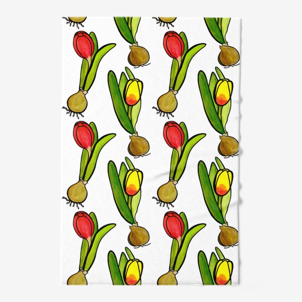 Полотенце «Паттерн яркие тюльпаны с луковицами»