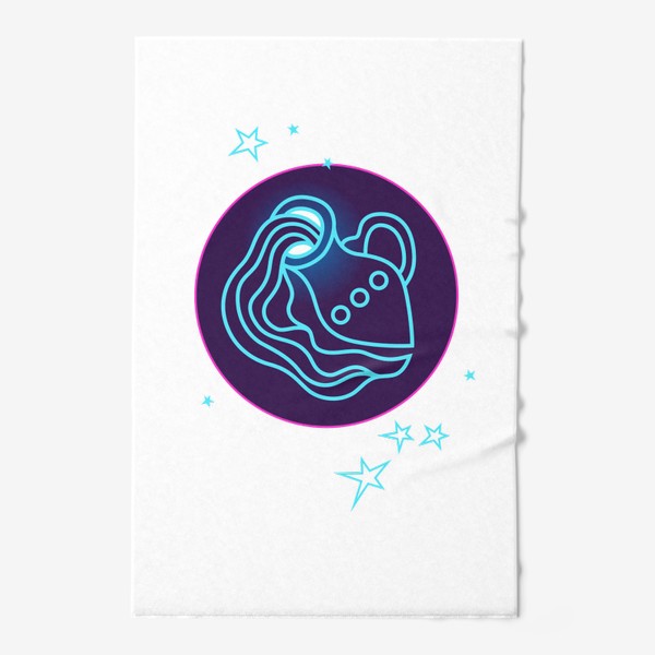 Полотенце «Знак Зодиака Водолей. Светящийся голубой контур в круге»