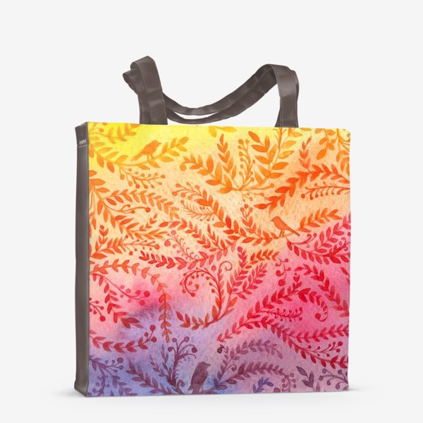 Сумка-шоппер &laquo;Радужный лесной орнамент с птицами&raquo;