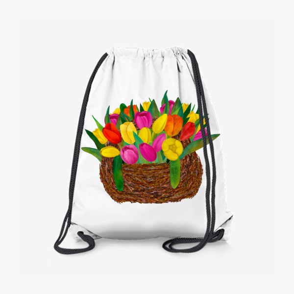 Рюкзак «Яркие тюльпана в плетёной корзине»