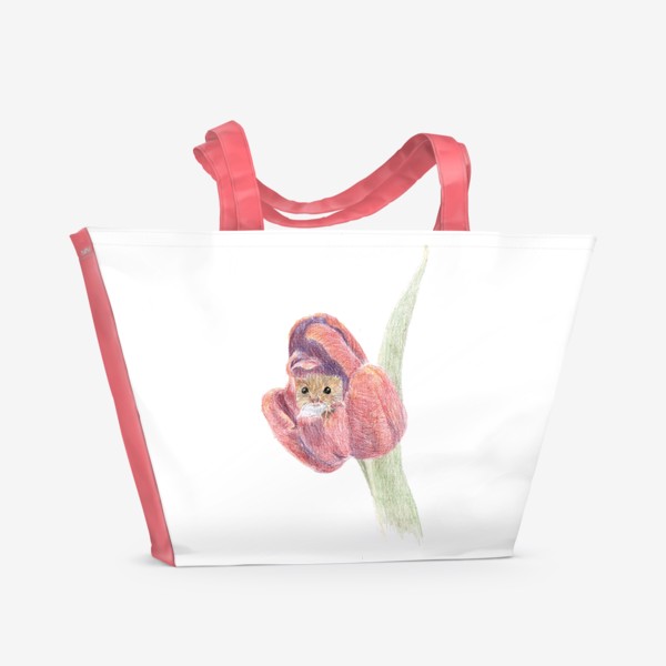 Пляжная сумка «мышь малютка в бутоне цветка тюльпан»