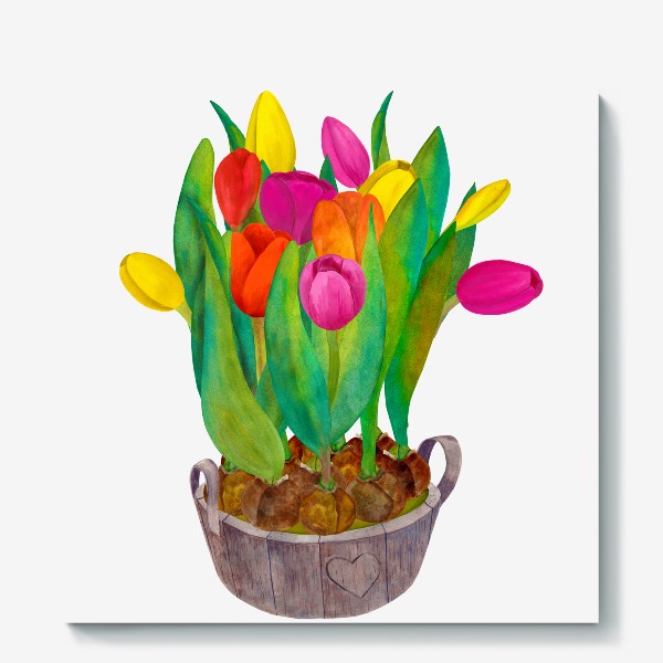Холст «Кадка с яркими тюльпанами»