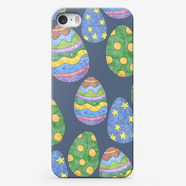 Чехол iPhone «Узор с пасхальными яйцами на синем фоне»