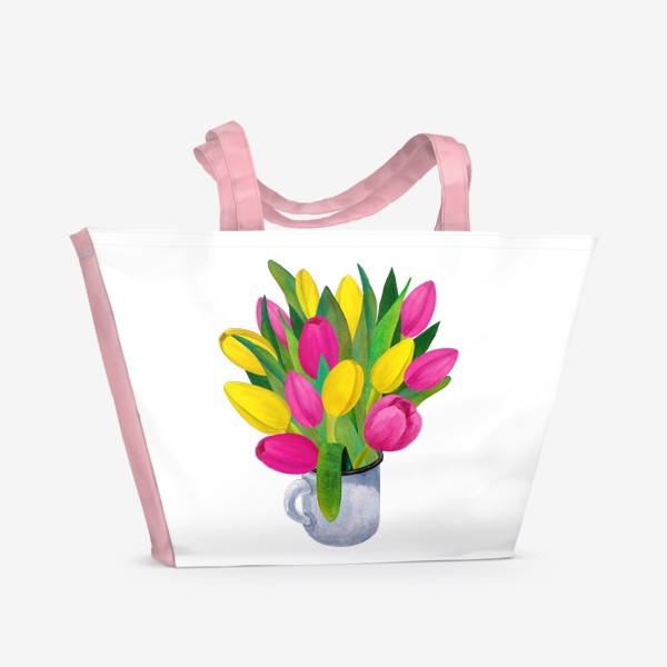 Пляжная сумка «Яркие тюльпаны в металлической кружке»
