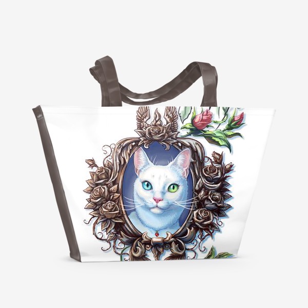 Пляжная сумка «Кошка и розы»