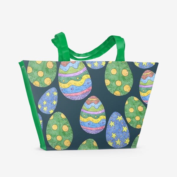 Пляжная сумка «Паттерн с пасхальными яйцами на темном фоне»