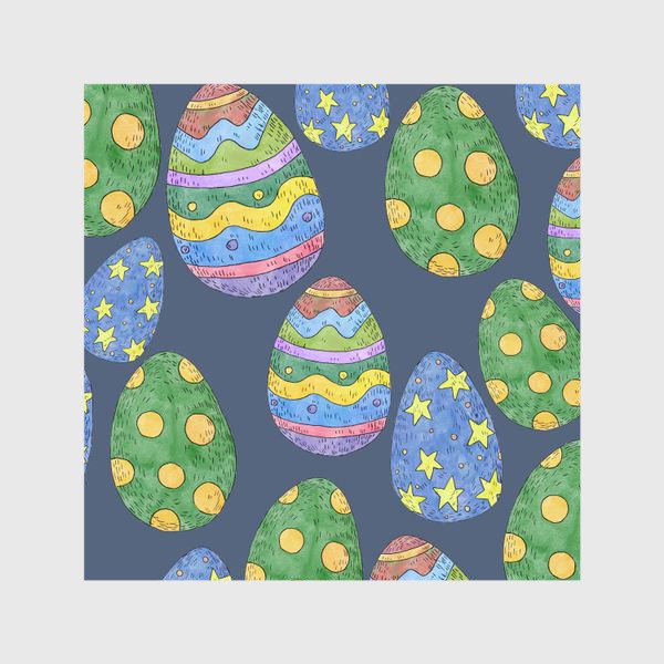 Шторы «Узор с пасхальными яйцами на синем фоне»