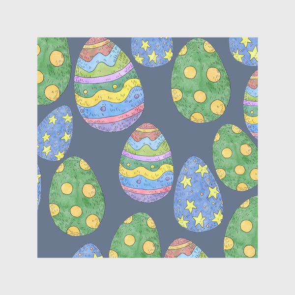 Скатерть «Узор с пасхальными яйцами на синем фоне»