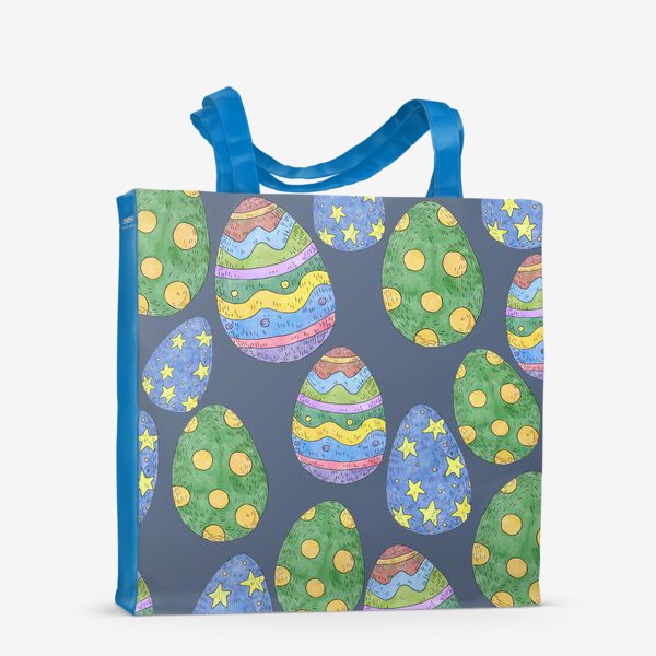Сумка-шоппер «Узор с пасхальными яйцами на синем фоне»