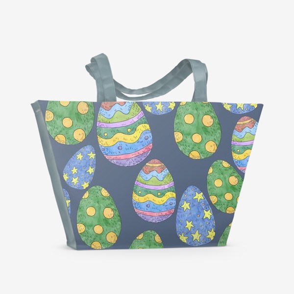 Пляжная сумка &laquo;Узор с пасхальными яйцами на синем фоне&raquo;