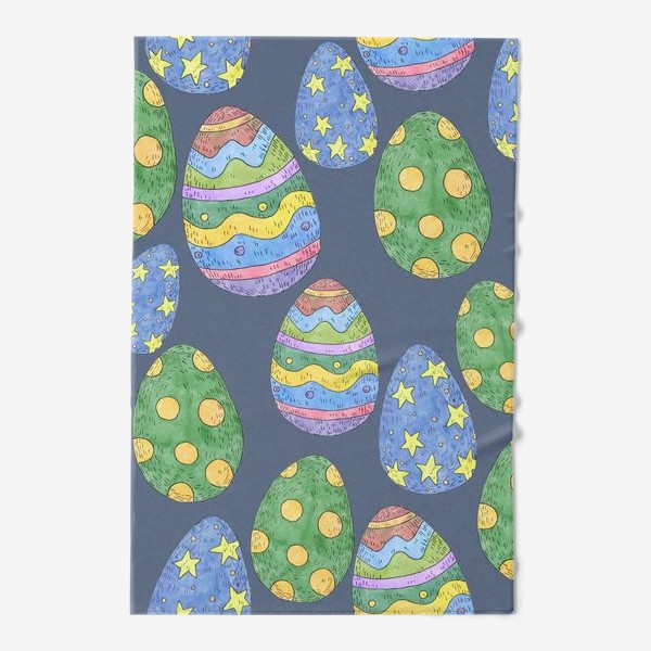 Полотенце «Узор с пасхальными яйцами на синем фоне»