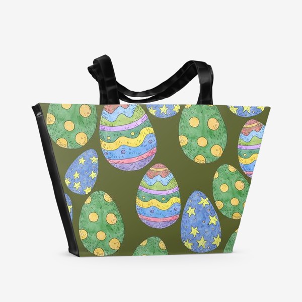 Пляжная сумка «Пасхальные яйца на фоне хаки»