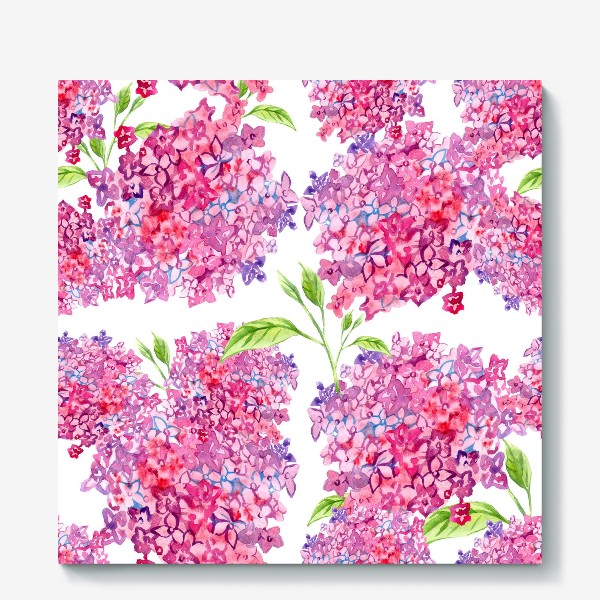 Холст &laquo;цветы гортензии розовые паттерн акварелью&raquo;
