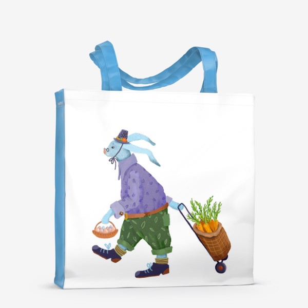 Сумка-шоппер &laquo;Кролик в шляпе и ботинках несет морковь и яйца&raquo;