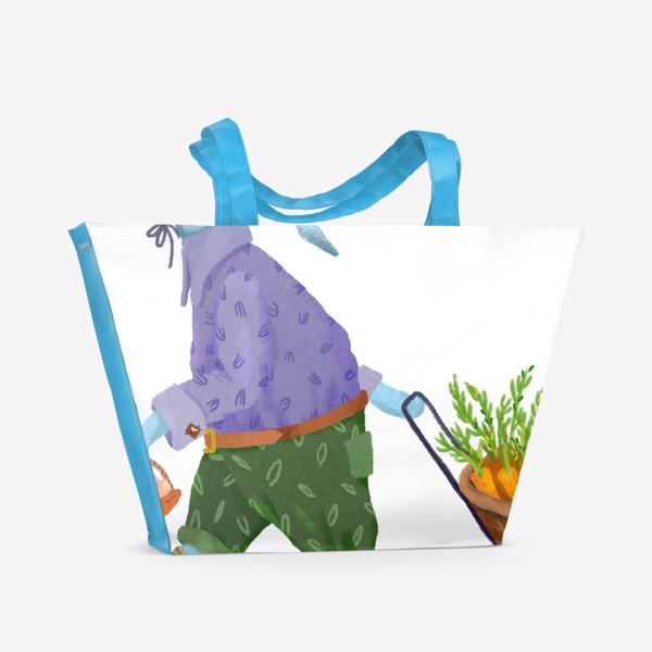 Пляжная сумка &laquo;Кролик в шляпе и ботинках несет морковь и яйца&raquo;