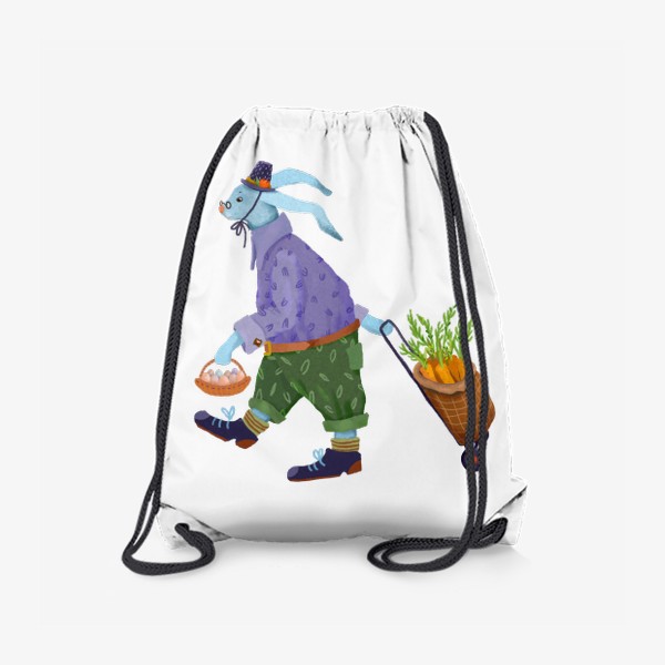 Рюкзак «Кролик в шляпе и ботинках несет морковь и яйца»