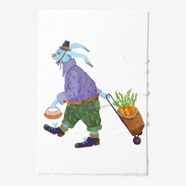 Полотенце &laquo;Кролик в шляпе и ботинках несет морковь и яйца&raquo;