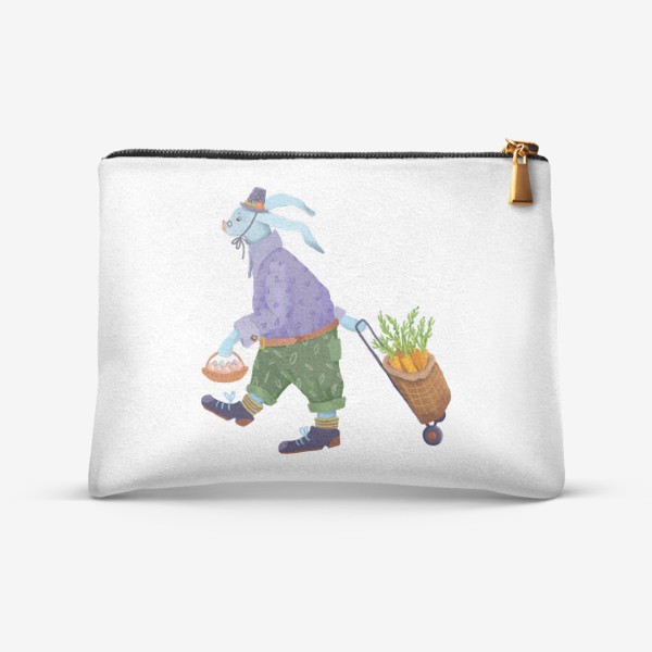 Косметичка «Кролик в шляпе и ботинках несет морковь и яйца»