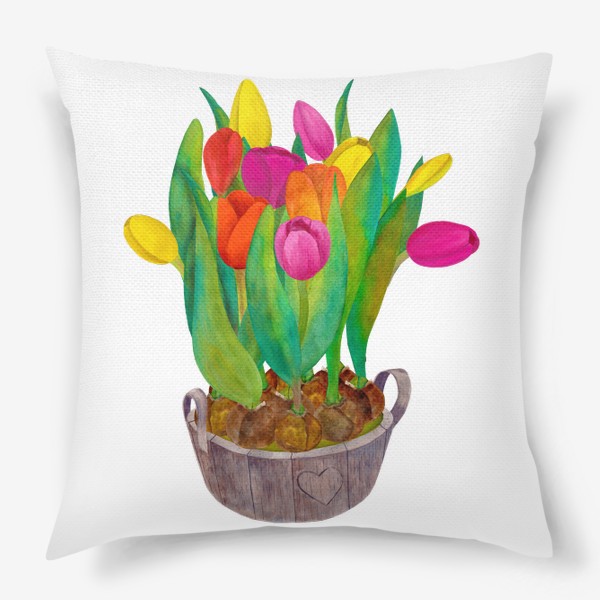 Подушка «Кадка с яркими тюльпанами»