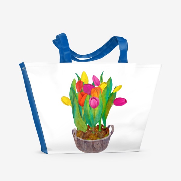 Пляжная сумка «Кадка с яркими тюльпанами»