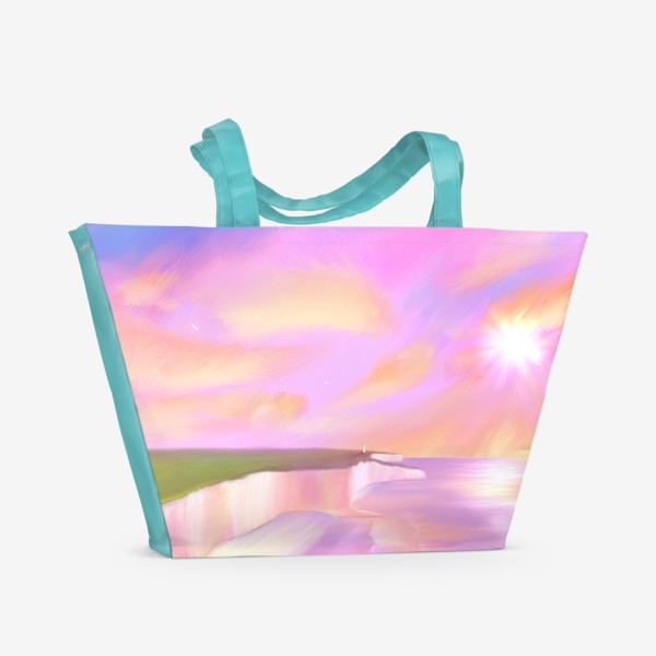 Пляжная сумка «Закат в Этрета (девочка и чайка на утесе)»