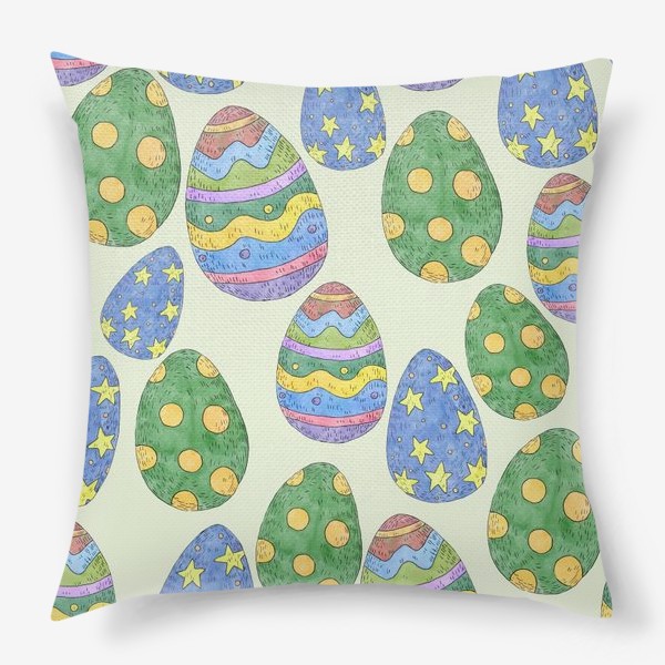 Подушка «Узор с пасхальными яйцами на зеленом фоне»