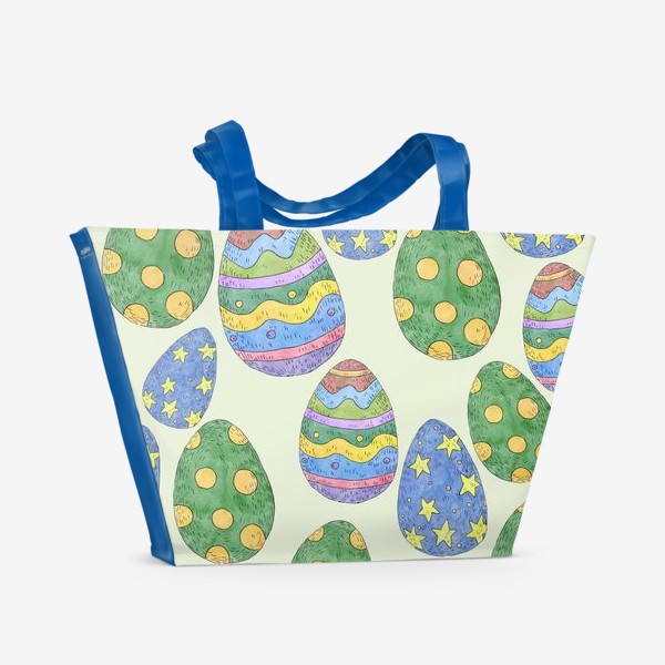 Пляжная сумка «Узор с пасхальными яйцами на зеленом фоне»