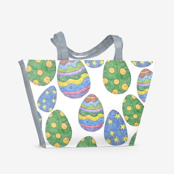 Пляжная сумка «Паттерн с пасхальными яйцами на белом фоне»
