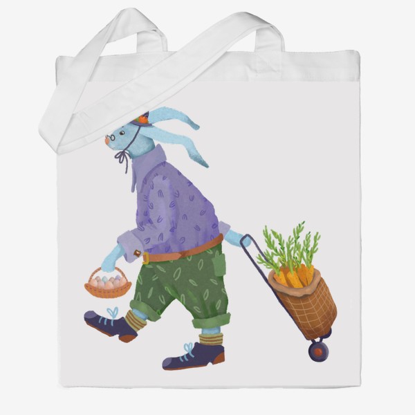 Сумка хб &laquo;Кролик в шляпе и ботинках несет морковь и яйца&raquo;