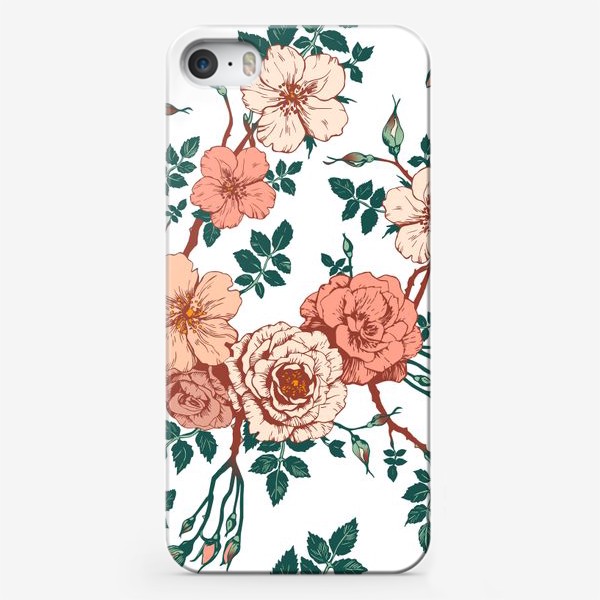 Чехол iPhone «Паттерн винтажные розы на белом фоне»