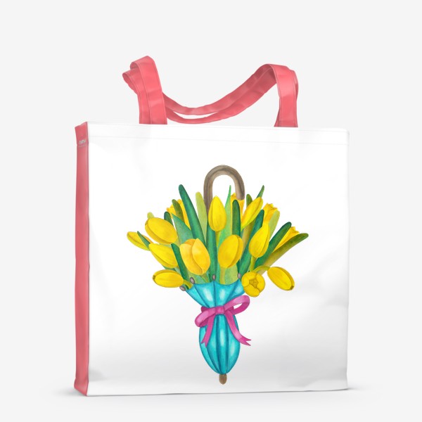 Сумка-шоппер «Жёлтые тюльпаны в голубом зонтике»