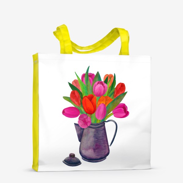 Сумка-шоппер «Кофейник с яркими тюльпанами»