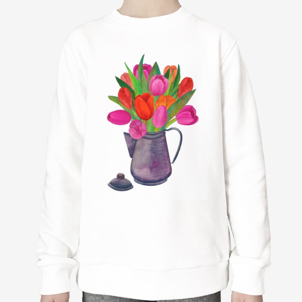 Свитшот «Кофейник с яркими тюльпанами»