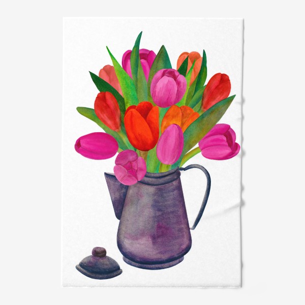 Полотенце «Кофейник с яркими тюльпанами»