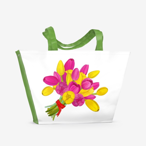 Пляжная сумка &laquo;Букет ярких желтых и розовых тюльпанов&raquo;