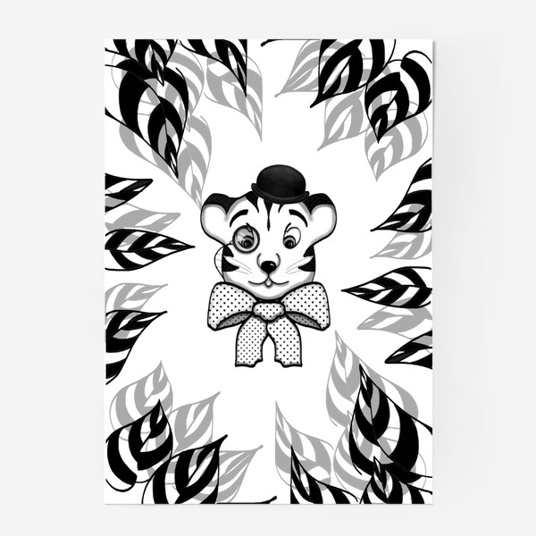 Постер «Тигр в джунглях (джентльмен, листья)»