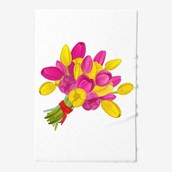 Полотенце «Букет ярких желтых и розовых тюльпанов»