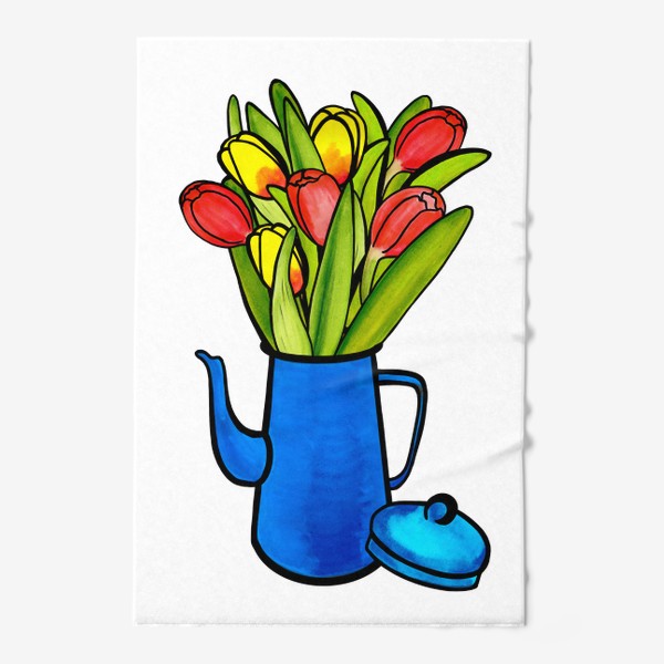 Полотенце «Яркие тюльпаны в синем кофейнике»