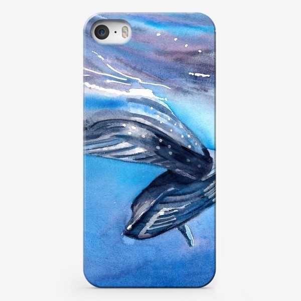 Чехол iPhone «Два кита под водой. Акварель. Море.»