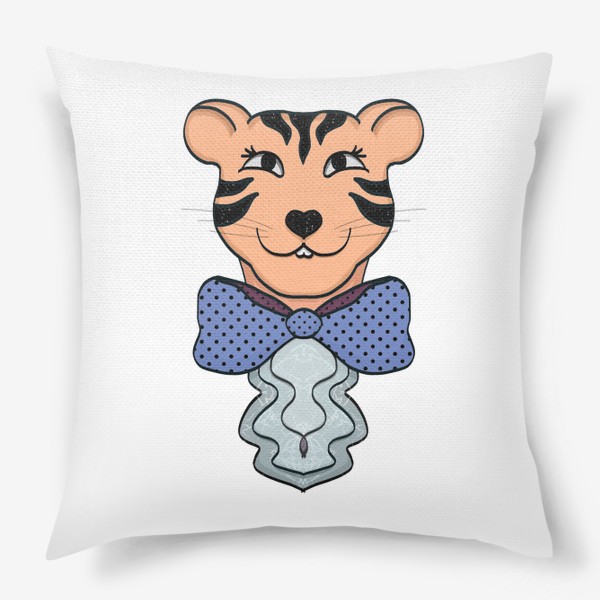 Подушка «Тигрица с синим бантом »