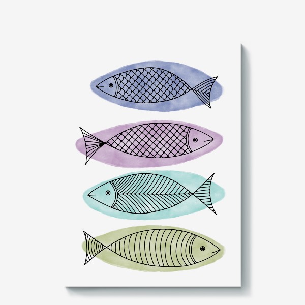 Холст «Акварельные рыбы»