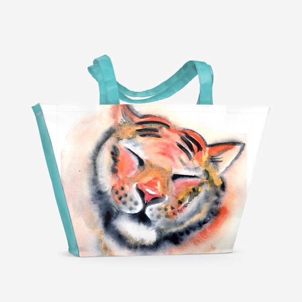 Пляжная сумка &laquo;Тигр. Акварель. Удовольствие. Радость. Год тигра 2022.&raquo;